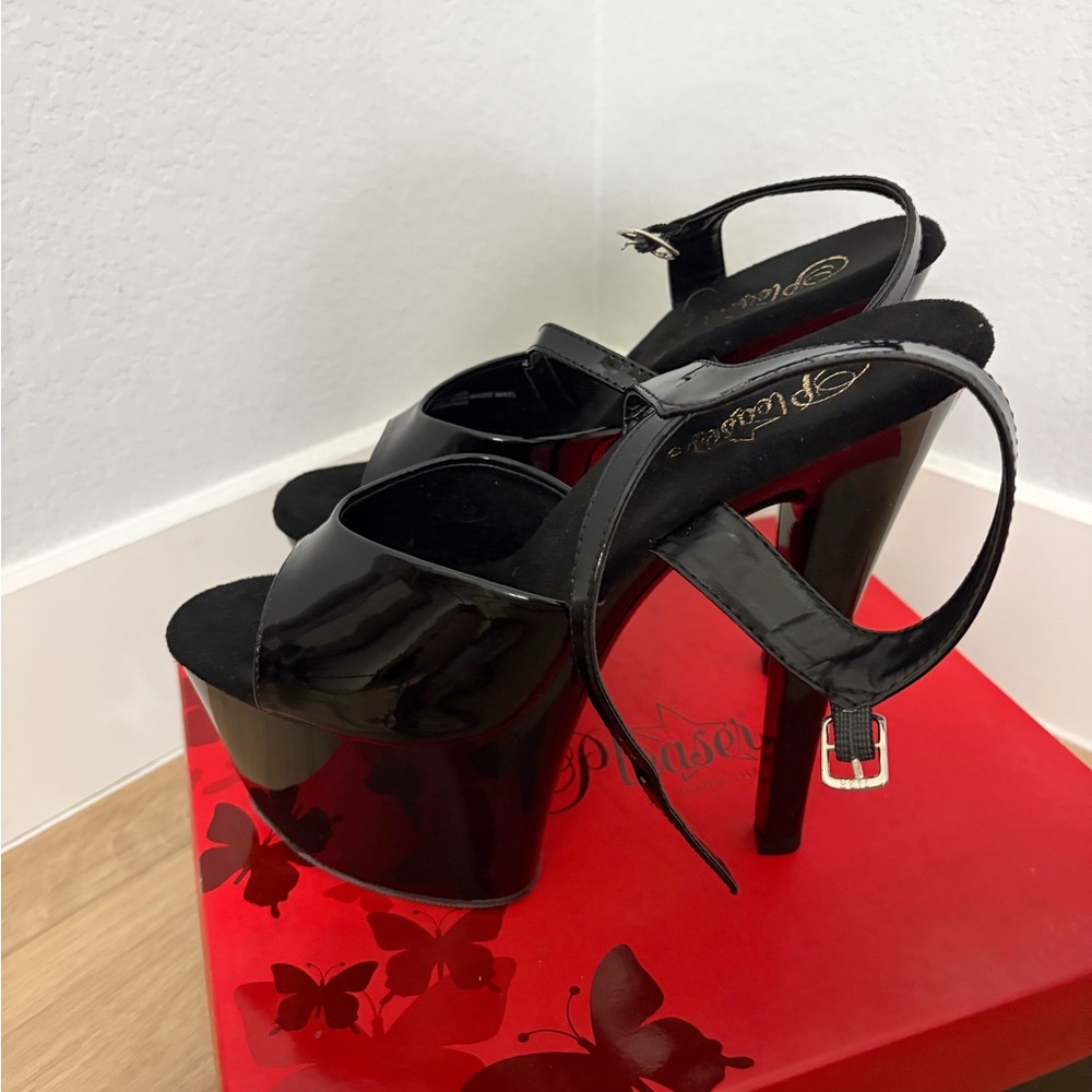 Pleaser Black Patent Platform Slingback Sandals - Picture 4 of 5